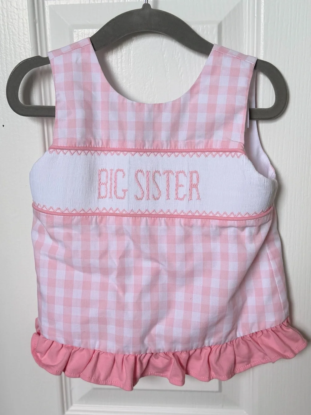 Stitchy Fish Pink Gingham Big Sister Top